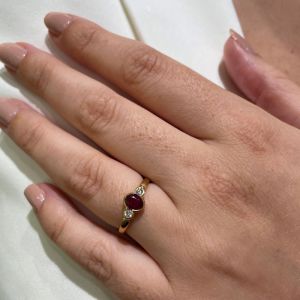 9ct Yellow Gold Ruby and Diamond Rubover Ring