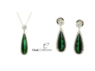 Bespoke Green Tourmaline & Diamond Pendant and Earring set.